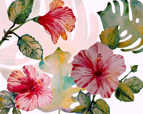 Tropical Hibiscus 1 White Modern Wood Framed Art Print with Double Matting by Boho Hue Studio
