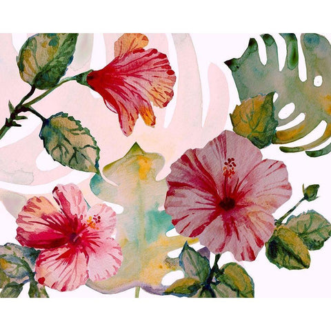 Tropical Hibiscus 1 Black Modern Wood Framed Art Print by Boho Hue Studio