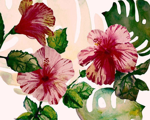 Tropical Hibiscus 2 White Modern Wood Framed Art Print with Double Matting by Boho Hue Studio