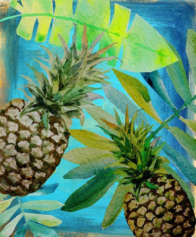 Pineapple Party 1 Black Ornate Wood Framed Art Print with Double Matting by Boho Hue Studio