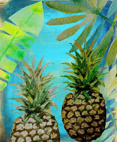 Pineapple Party 2 Black Ornate Wood Framed Art Print with Double Matting by Boho Hue Studio