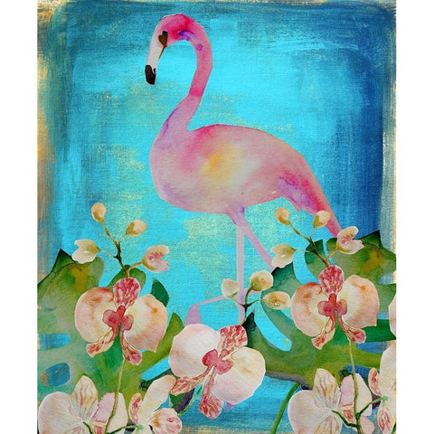 Orchid Flamingo White Modern Wood Framed Art Print by Boho Hue Studio