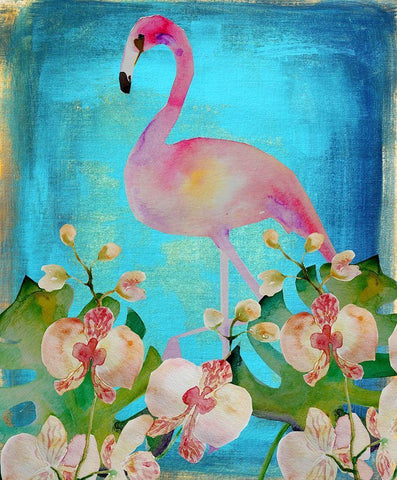 Orchid Flamingo White Modern Wood Framed Art Print with Double Matting by Boho Hue Studio