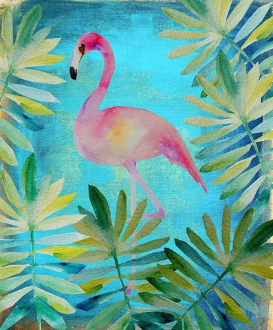 Palm Flamingo 1 Black Ornate Wood Framed Art Print with Double Matting by Boho Hue Studio