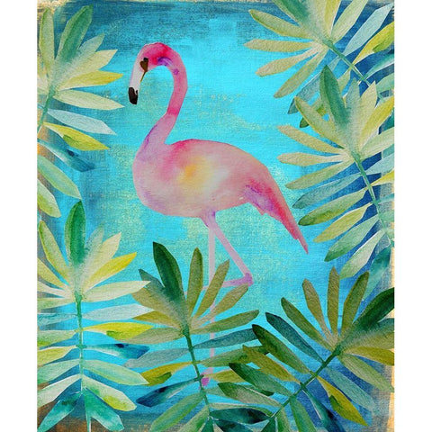 Palm Flamingo 1 Black Modern Wood Framed Art Print with Double Matting by Boho Hue Studio