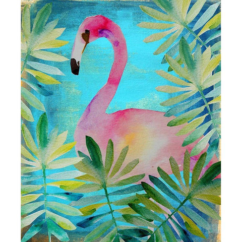 Palm Flamingo 2 Black Modern Wood Framed Art Print with Double Matting by Boho Hue Studio