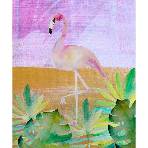 Palm Flamingo 3 White Modern Wood Framed Art Print by Boho Hue Studio