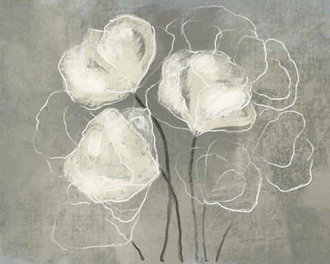 Sketched White Blooms 1 White Modern Wood Framed Art Print with Double Matting by Boho Hue Studio
