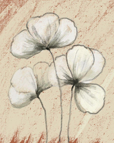 Sketched Flowers on Tan White Modern Wood Framed Art Print with Double Matting by Boho Hue Studio