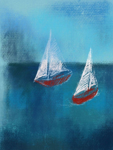 Two Red Sailboats Black Ornate Wood Framed Art Print with Double Matting by Boho Hue Studio