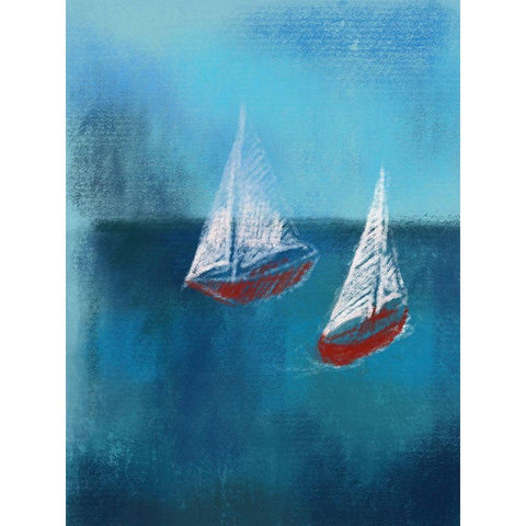 Two Red Sailboats Black Modern Wood Framed Art Print by Boho Hue Studio