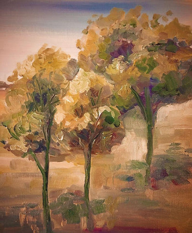 Golden Pageant Trees White Modern Wood Framed Art Print with Double Matting by Boho Hue Studio