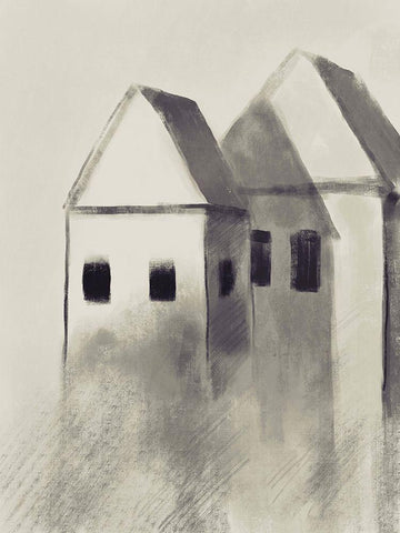 Charcoal Houses 1 White Modern Wood Framed Art Print with Double Matting by Boho Hue Studio