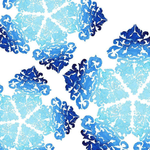Blue Ombre Damask 1 White Modern Wood Framed Art Print with Double Matting by Boho Hue Studio