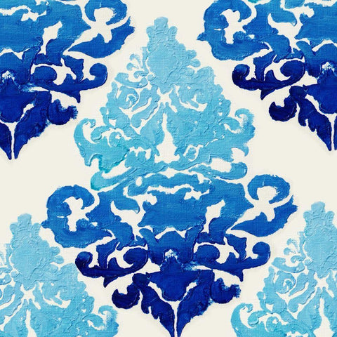 Blue Ombre Damask 2 Black Modern Wood Framed Art Print with Double Matting by Boho Hue Studio