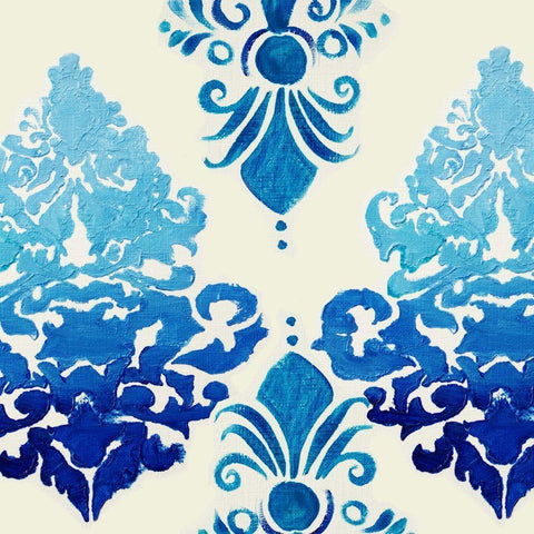 Blue Ombre Damask 3 White Modern Wood Framed Art Print by Boho Hue Studio