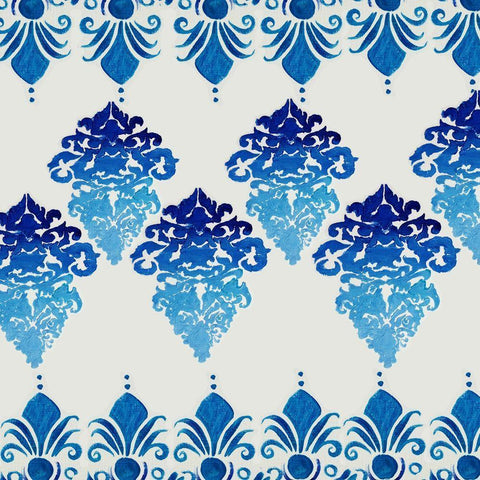 Blue Ombre Damask 4 White Modern Wood Framed Art Print with Double Matting by Boho Hue Studio