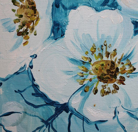 Blue Flora A Black Ornate Wood Framed Art Print with Double Matting by Boho Hue Studio