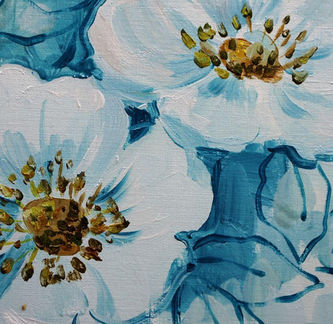 Blue Flora B White Modern Wood Framed Art Print with Double Matting by Boho Hue Studio