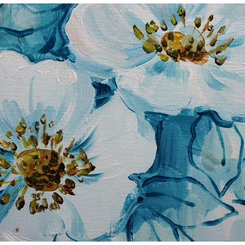Blue Flora B Black Modern Wood Framed Art Print by Boho Hue Studio