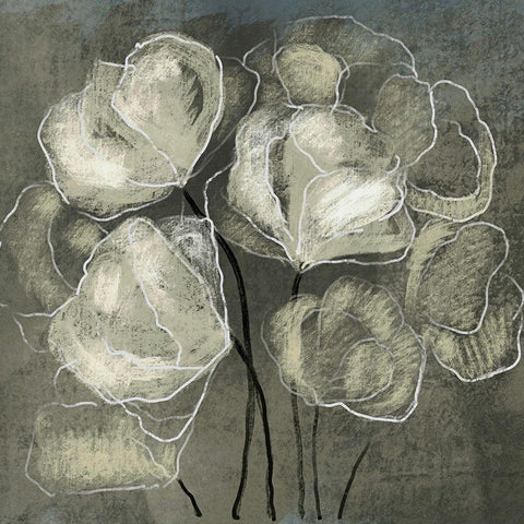 Gray Flowers Black Modern Wood Framed Art Print by Boho Hue Studio