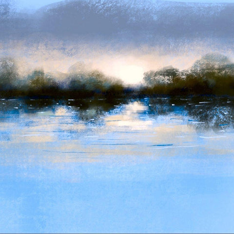 Blue Landscape Black Modern Wood Framed Art Print with Double Matting by Boho Hue Studio