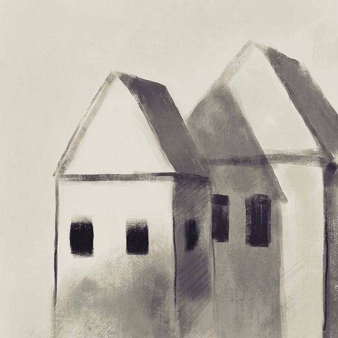 Charcoal Houses Gold Ornate Wood Framed Art Print with Double Matting by Boho Hue Studio