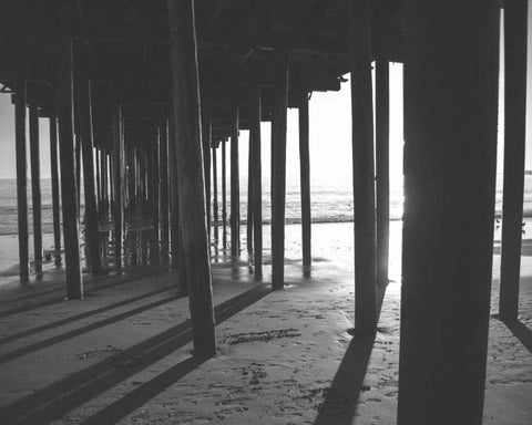 Under The Pier black and White White Modern Wood Framed Art Print with Double Matting by Alvarez, Cynthia