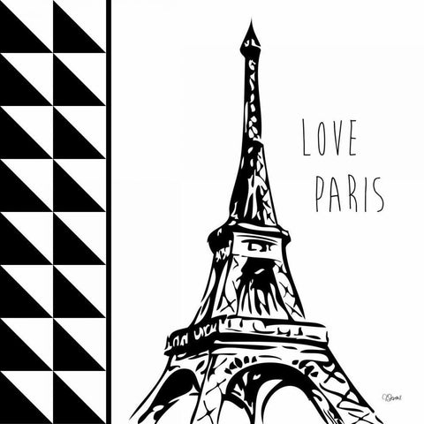 Love Paris Black Modern Wood Framed Art Print with Double Matting by Stevens, Carole