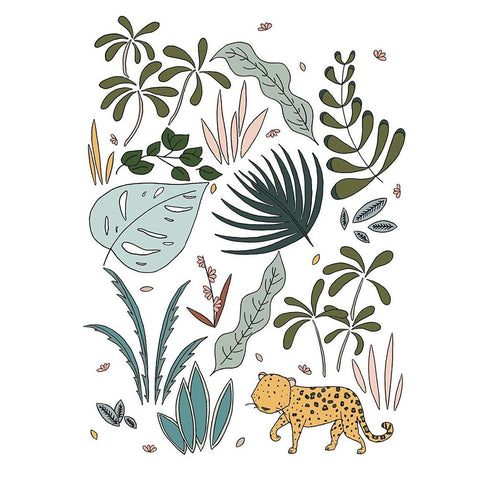 Botanical Jungle Leopard Gold Ornate Wood Framed Art Print with Double Matting by Sweet Melody Designs