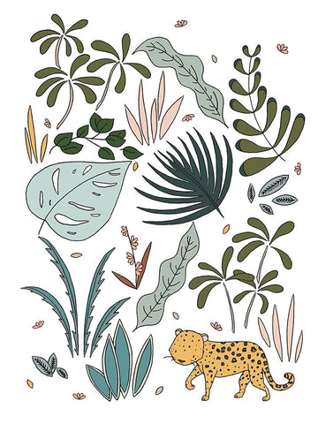 Botanical Jungle Leopard White Modern Wood Framed Art Print with Double Matting by Sweet Melody Designs