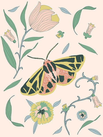Botanical Tiger Moth Black Ornate Wood Framed Art Print with Double Matting by Sweet Melody Designs