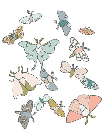 Moths Flutter White Modern Wood Framed Art Print with Double Matting by Sweet Melody Designs