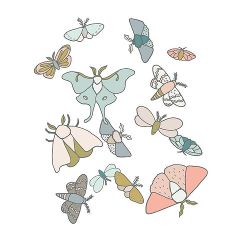 Moths Flutter Black Modern Wood Framed Art Print with Double Matting by Sweet Melody Designs