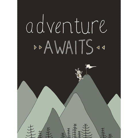 Bunny Adventure Awaits White Modern Wood Framed Art Print by Sweet Melody Designs