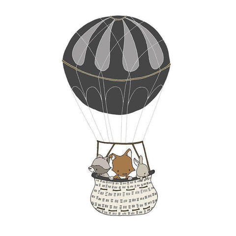 Woodland Hot Air Balloon 1 Black Modern Wood Framed Art Print with Double Matting by Sweet Melody Designs