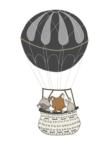 Woodland Hot Air Balloon 1 White Modern Wood Framed Art Print with Double Matting by Sweet Melody Designs