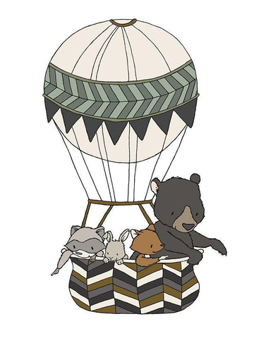 Woodland Hot Air Balloon 2 White Modern Wood Framed Art Print with Double Matting by Sweet Melody Designs