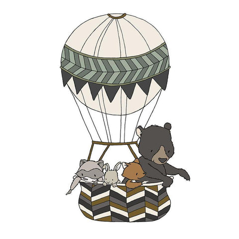 Woodland Hot Air Balloon 2 White Modern Wood Framed Art Print by Sweet Melody Designs