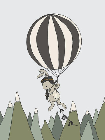 Bunny Balloon Adventure Black Ornate Wood Framed Art Print with Double Matting by Sweet Melody Designs