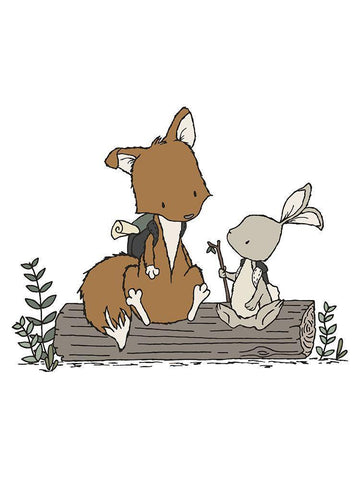 Fox Bunny Lets Be Adventurers Black Ornate Wood Framed Art Print with Double Matting by Sweet Melody Designs