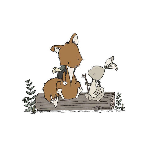 Fox Bunny Lets Be Adventurers Black Modern Wood Framed Art Print by Sweet Melody Designs
