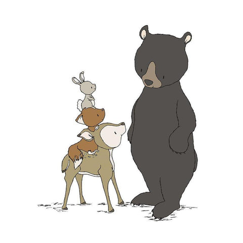 Woodland Beary Nice To Meet You Black Modern Wood Framed Art Print by Sweet Melody Designs