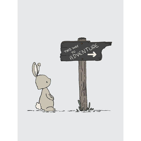 Bunny This Way To Adventure Black Modern Wood Framed Art Print by Sweet Melody Designs
