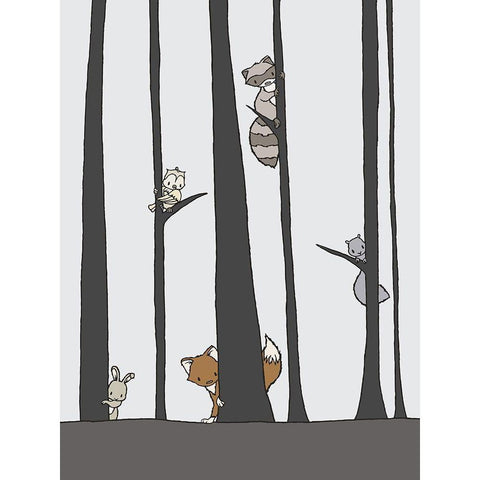 Woodland Peek A Boo White Modern Wood Framed Art Print by Sweet Melody Designs