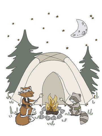 Woodland Camping Buddies White Modern Wood Framed Art Print with Double Matting by Sweet Melody Designs