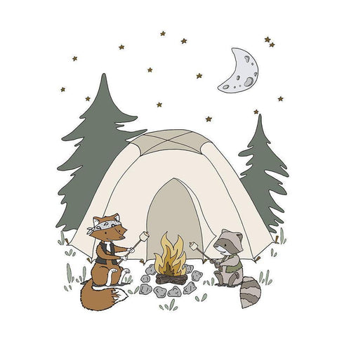 Woodland Camping Buddies Gold Ornate Wood Framed Art Print with Double Matting by Sweet Melody Designs