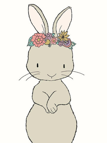 Bunny Floral Crown White Modern Wood Framed Art Print with Double Matting by Sweet Melody Designs