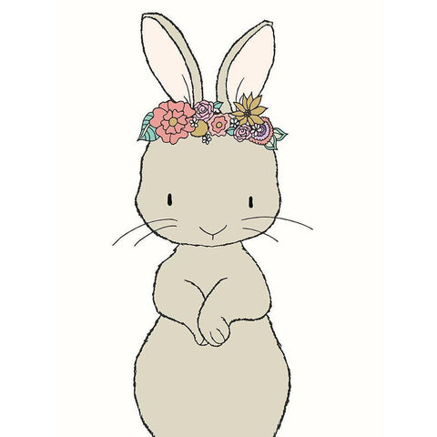 Bunny Floral Crown Black Modern Wood Framed Art Print with Double Matting by Sweet Melody Designs