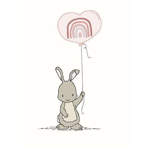 Bunny Heart Balloon Black Modern Wood Framed Art Print with Double Matting by Sweet Melody Designs